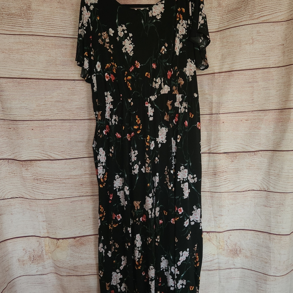 Kaileigh Black Floral Cropped Jumpsuit - 2X